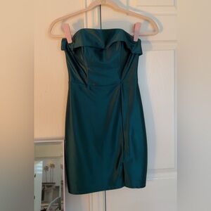 Emerald green strapless satin dress
